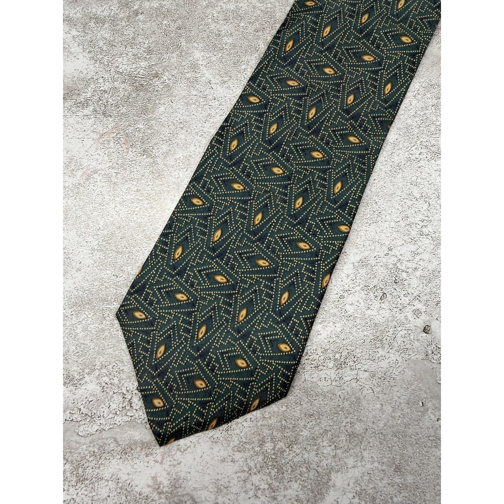 Christian Dior Tie Mens One Size Green 100% Silk Geometric Jacquard Logo